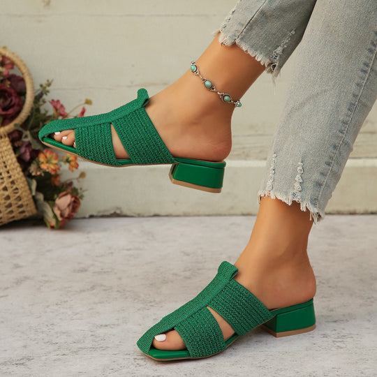 Damen offene Mules mit Blockabsatz und verzierten Riemen EB