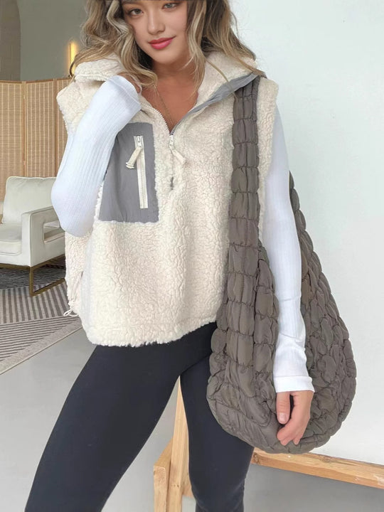 Damen Stepp-Weste mit hohem Kragen und praktischer Brusttasche EB