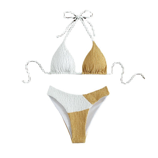 Damen Triangel-Bikini mit raffiniertem Wellenmuster und verstellbaren Trägern EB