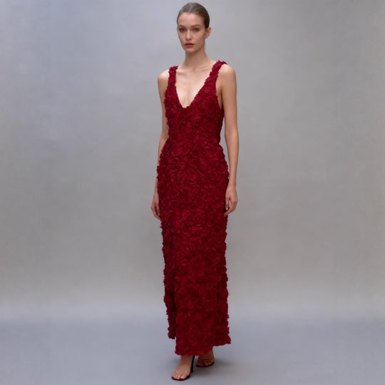 Damen Maxikleid mit opulentem Blumendesign und tiefem V-Ausschnitt EB