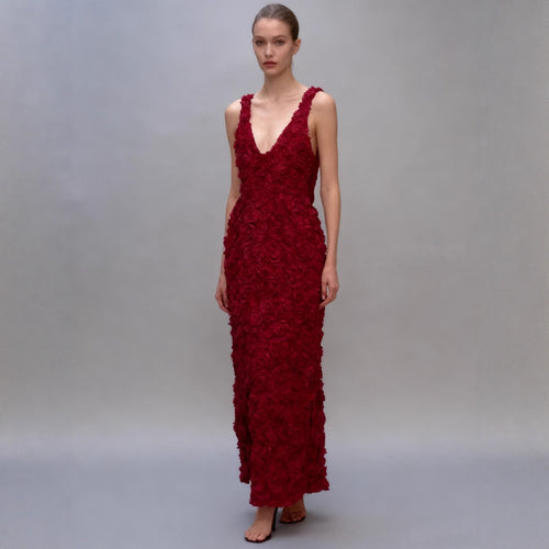 Damen Maxikleid mit opulentem Blumendesign und tiefem V-Ausschnitt EB