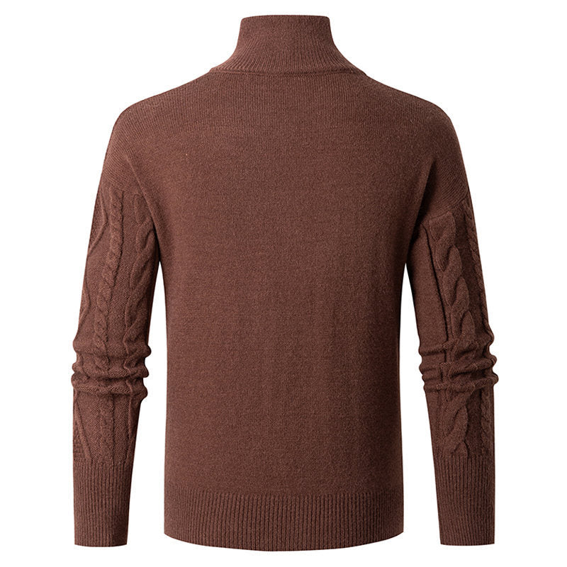 Herren Strickjacke mit klassischem Kabelmuster und hohem Stehkragen EB