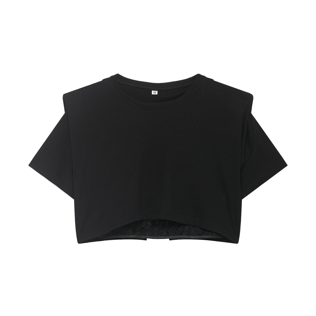 Damen Crop-T-Shirt mit eleganter Spitzenunterlage EB