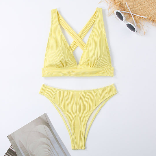 Damen Plissierter Bikini mit Cross-Back-Design EB