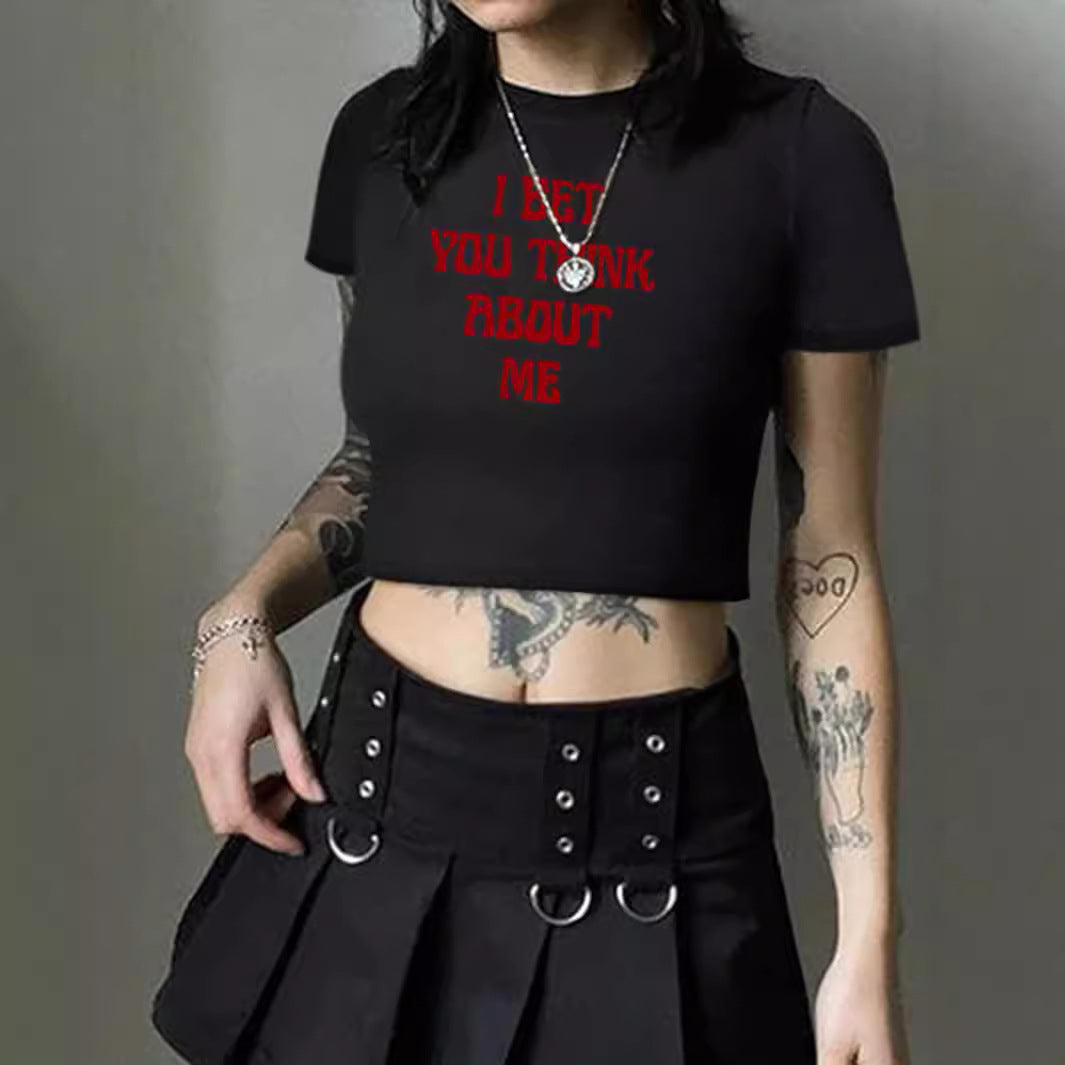 Damen Crop-T-Shirt mit kreativem Comic-Motiv EB