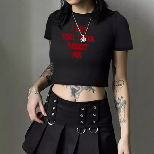 Damen Crop-T-Shirt mit kreativem Comic-Motiv EB