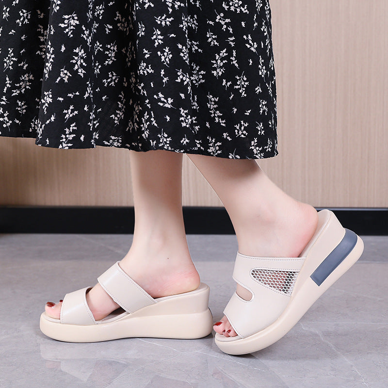 Damen Wedge-Pantoletten mit luftiger Mesh-Einsatz und komfortablem Fußbett EB