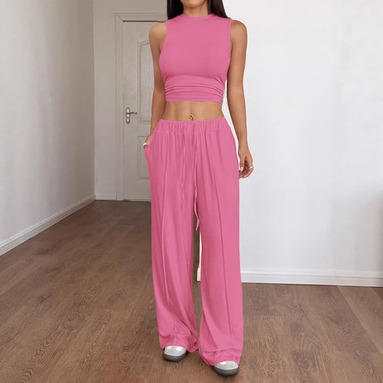 Damen Lounge-Set mit ärmellosem Oberteil und weiten Hosen EB