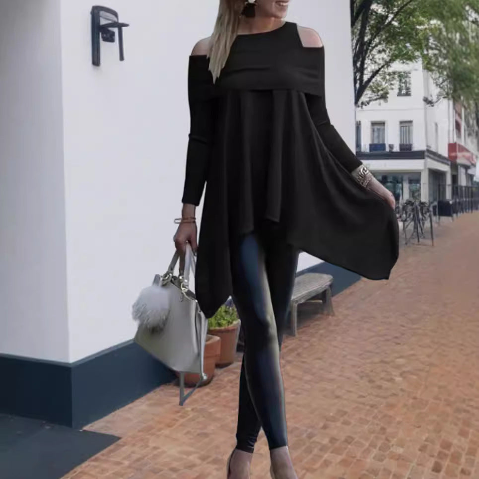 Damen Oversized Oberteil mit schickem Off-Shoulder Design und asymmetrischem Saum EB