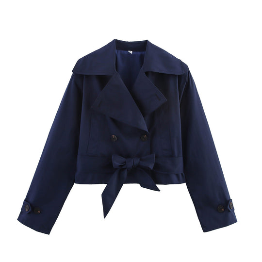 Damen kurze Trenchjacke mit eleganter Taillierung und praktischen Taschen EB