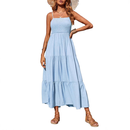 Damen Maxikleid mit verstellbaren Trägern und Rüschen EB