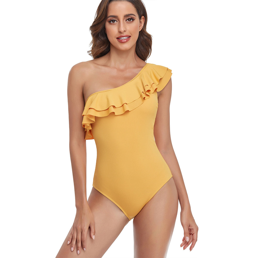 Damen Einteiliger Badeanzug mit asymmetrischem Rüschendesign EB