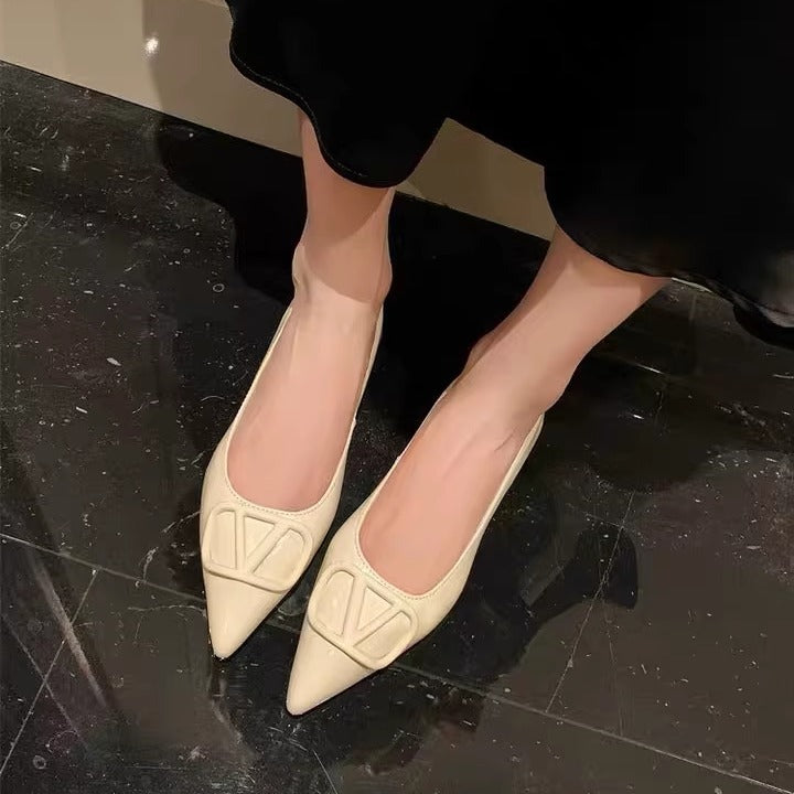 Damen elegante spitze Ballerinas mit modischem Riemendesign EB