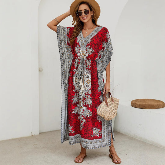 Damen luftiges Sommerkleid im Boho-Stil mit einzigartigem Musterdruck EB
