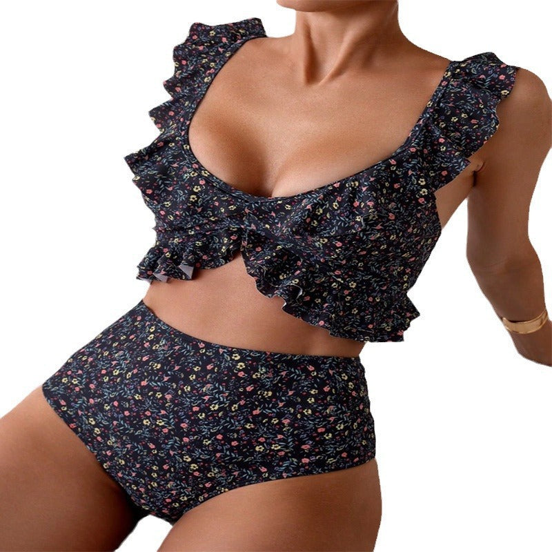 Damen Hochtailliertes Bikini-Set mit fröhlichem Rüschendetail EB