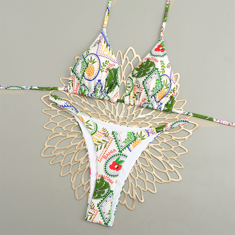 Damen Triangelbikini mit buntem Muster und verstellbaren Trägern EB