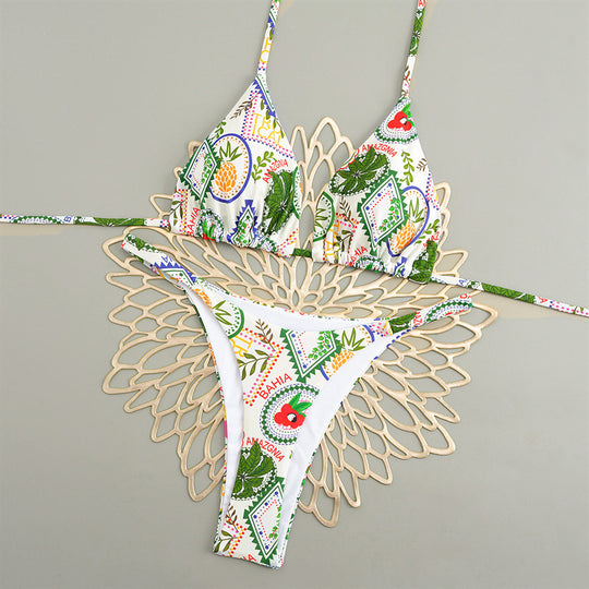 Damen Triangelbikini mit buntem Muster und verstellbaren Trägern EB