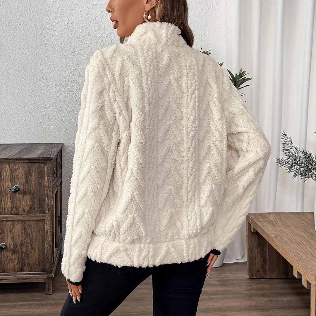 Damen kuscheliger Fleece-Hoodie mit halbem Reißverschluss EB