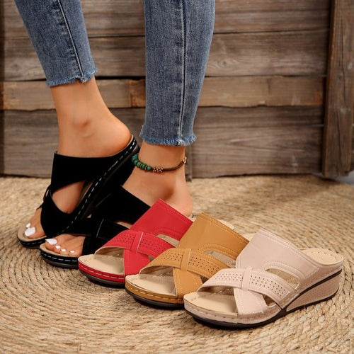 Damen Komfortable Wedge-Sandalen mit atmungsaktiven Riemen EB