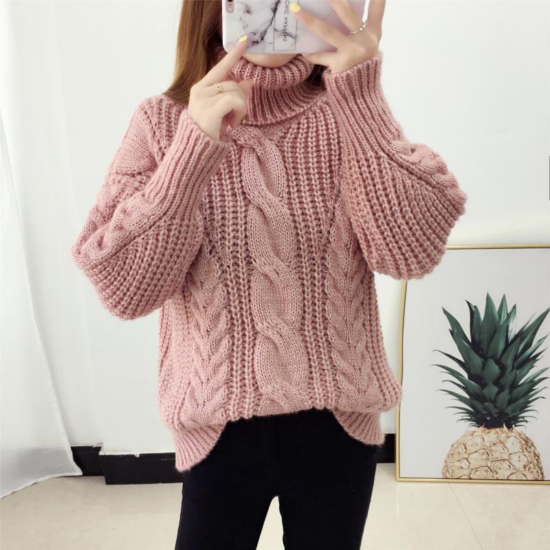 Damen Grobstrickpullover mit hohem Kragen und Zopfmuster EB