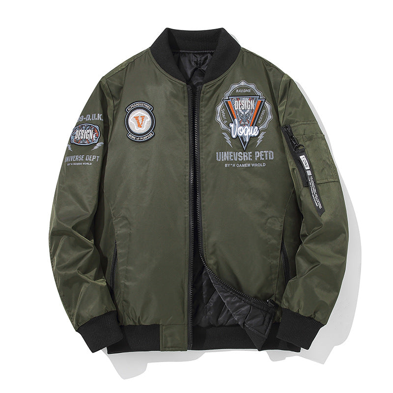 Men's  urban patched utility zip-up bomber with sleeve pen pocket EB