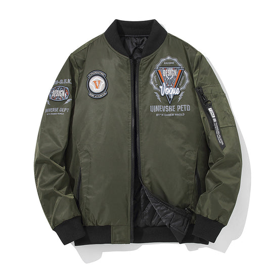 Men's  urban patched utility zip-up bomber with sleeve pen pocket EB