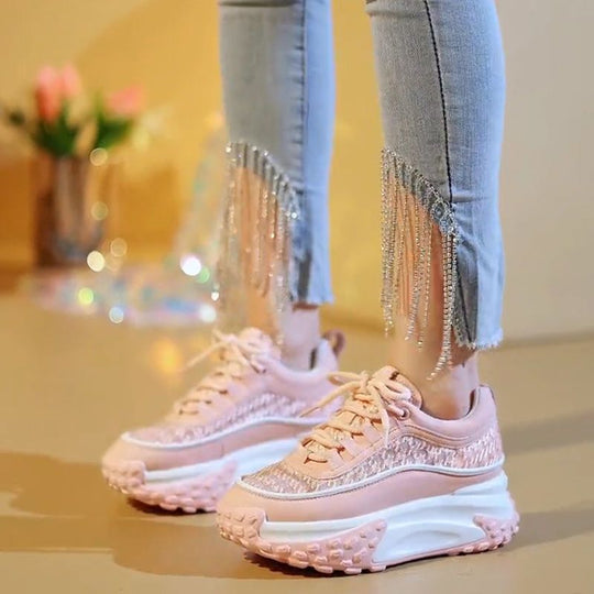Damen Modische Chunky Sneakers mit luftiger Mesh-Oberfläche und verstärktem Fersenbereich EB