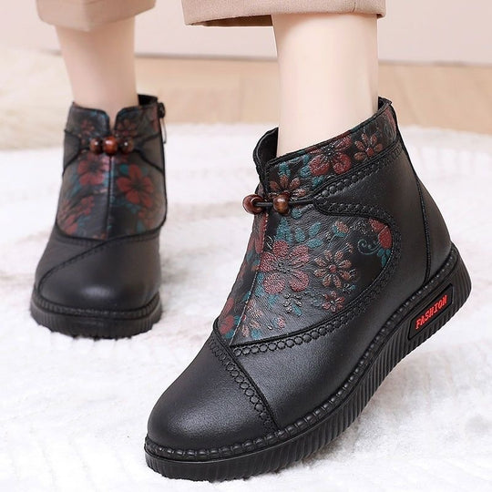 Damen Elegante Ankle Boots mit floralem Muster und komfortablem Schnürverschluss EB