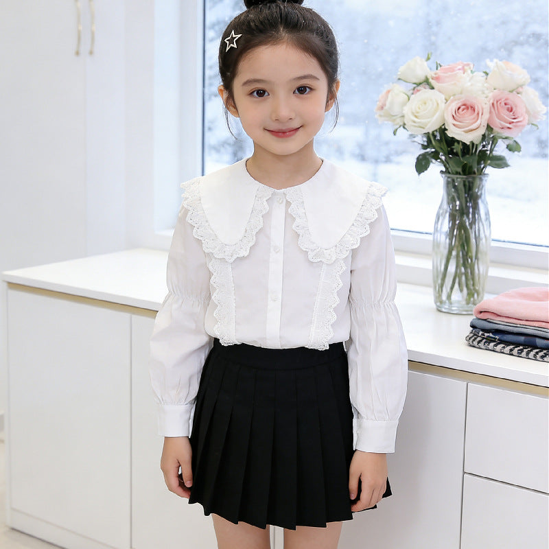 Mädchen Bluse mit eleganten Rüschen und großem Kragen EB