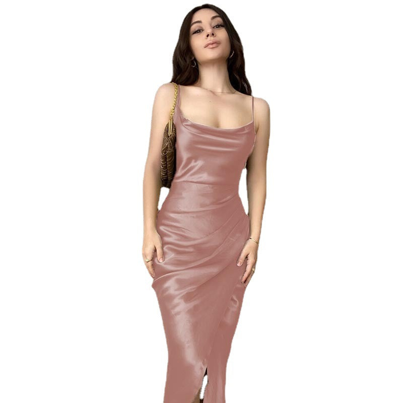 Damen Elegantes Maxikleid mit raffiniertem Wickelschnitt und schmalen Spaghettiträgern EB