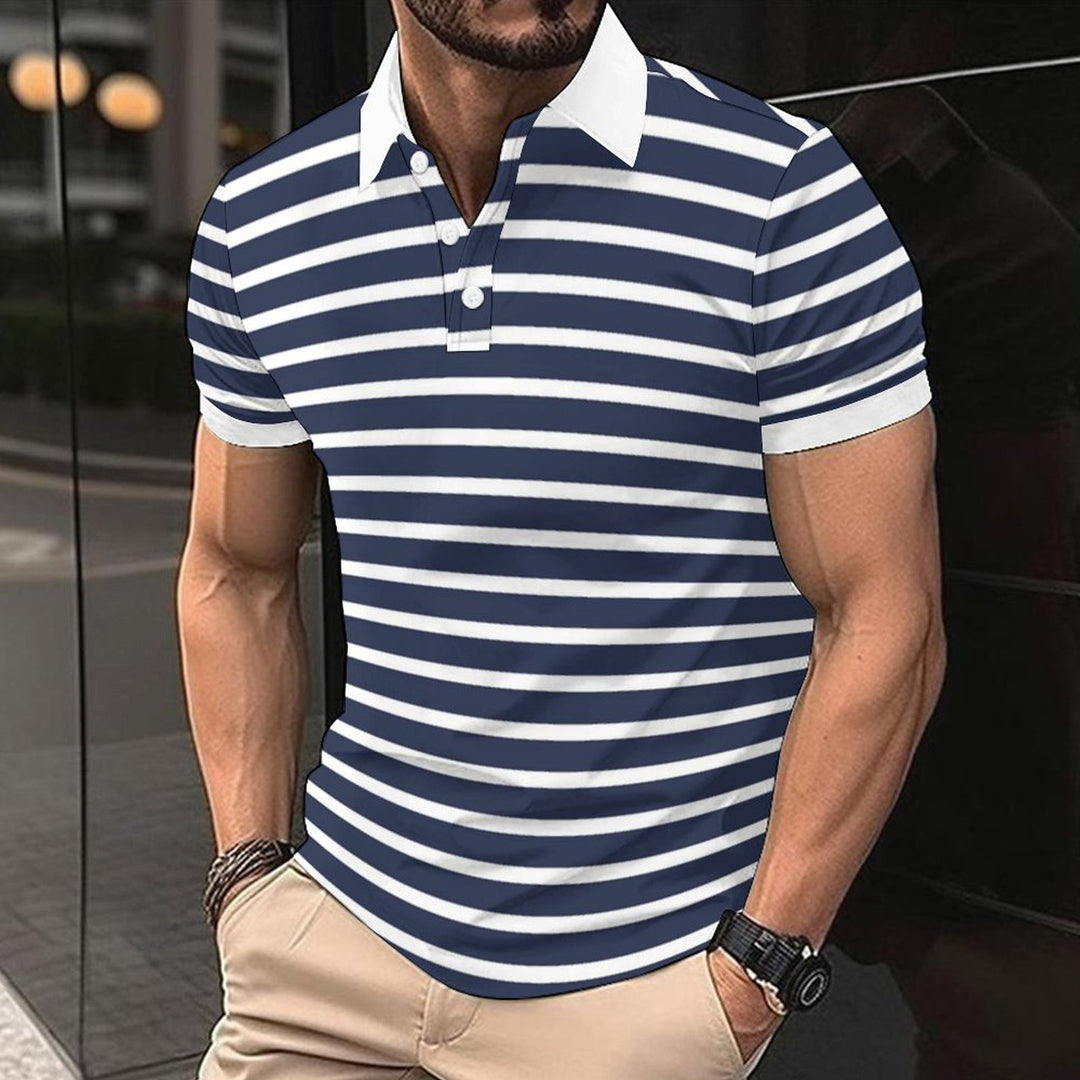 Herren Polo-Shirt mit maritimem Streifenmuster und kontrastierendem Kragen EB
