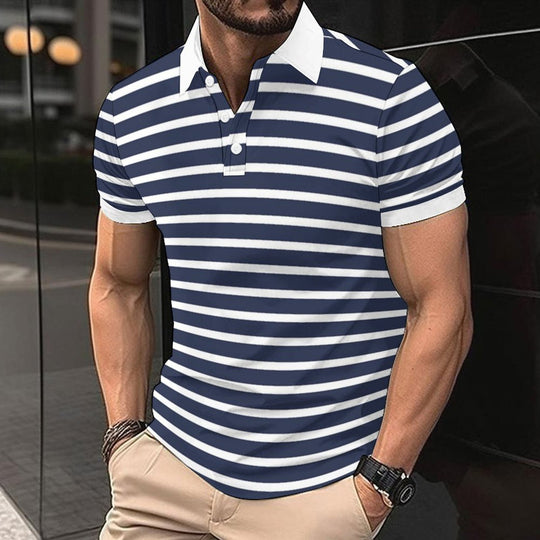Herren Polo-Shirt mit maritimem Streifenmuster und kontrastierendem Kragen EB