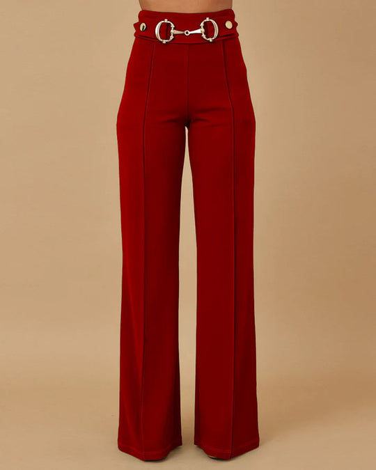 Damen weite Hochtaillenhose mit dekorativem Gürtel und eleganter Nahtführung EB