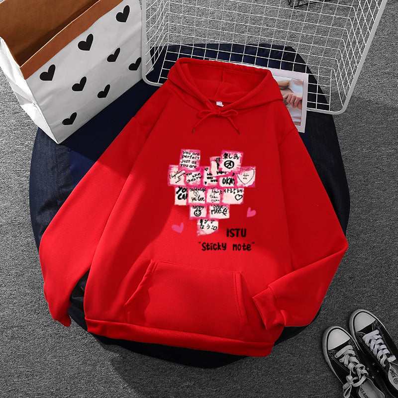 Damen nan Kapuzenpullover mit Sticky-Note Grafik, Kängurutasche und weichem Fleecefutter EB