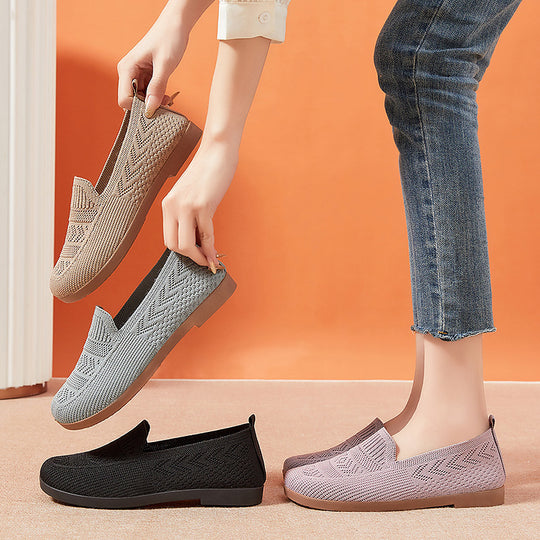 Damen Komfortable Strick-Slipper mit elastischem Einstieg und rutschfester Sohle EB