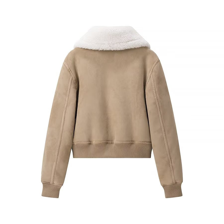 Damen elegante Steppjacke mit weichem Kunstfellkragen und praktischen Taschen EB