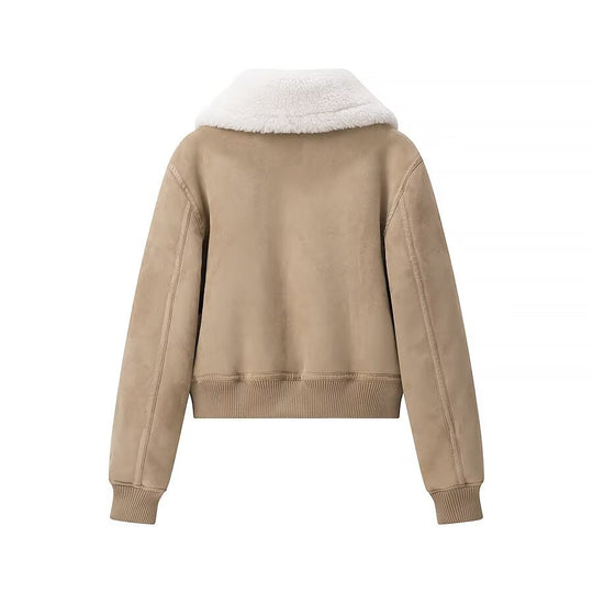 Damen elegante Steppjacke mit weichem Kunstfellkragen und praktischen Taschen EB