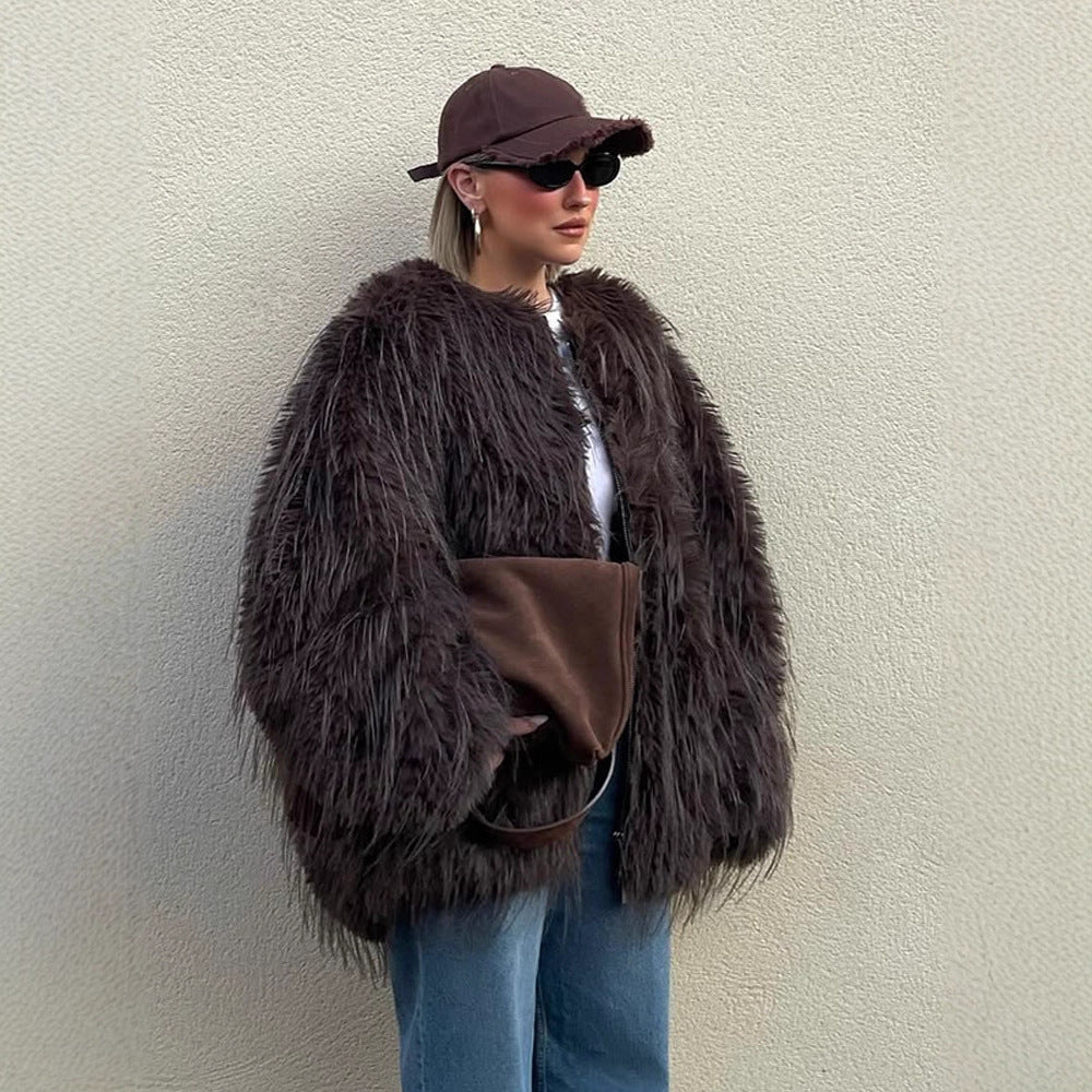 Damen Oversized Kunstpelzjacke EB