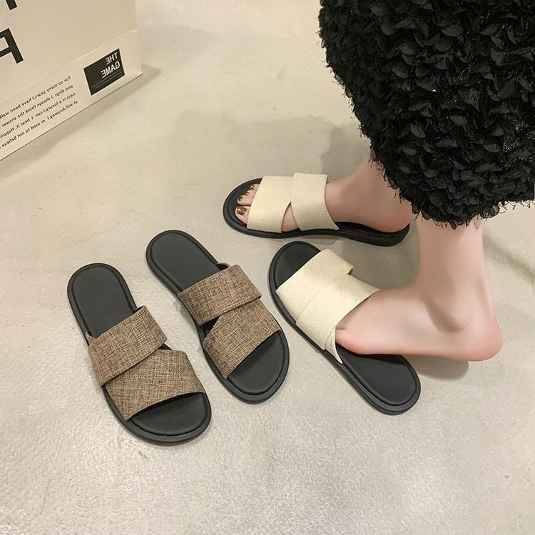 Damen Komfortable Slides mit breiten, modischen Riemen EB