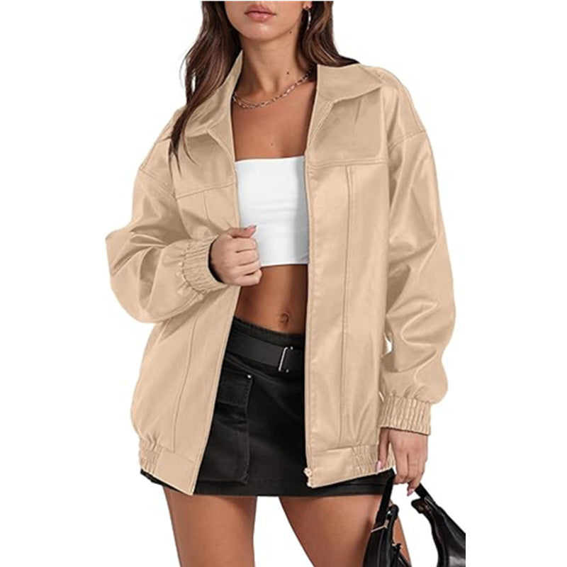Damen lässige Oversize-Jacke mit elastischen Bündchen und praktischen Taschen EB