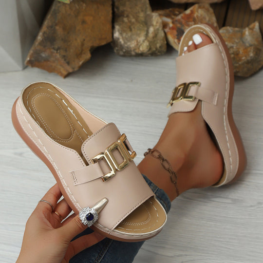 Damen Elegante und bequeme Mules mit modischen Schnallen EB