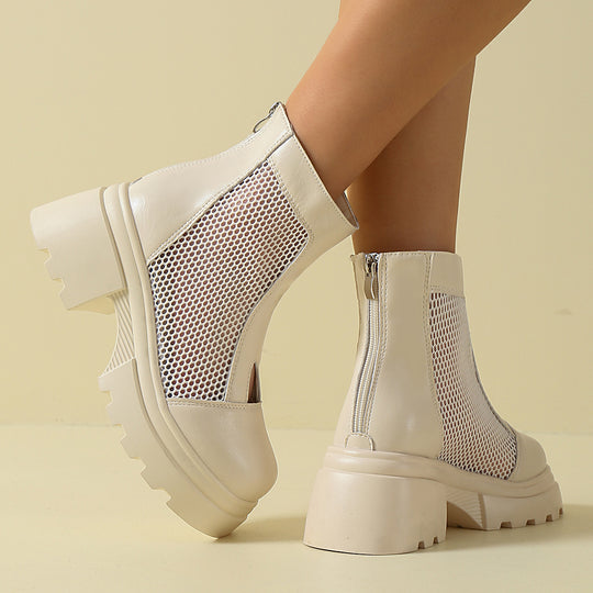 Damen trendy Verbindung von Stiefeln und Ankle Boots mit luftigen Mesh-Elementen EB