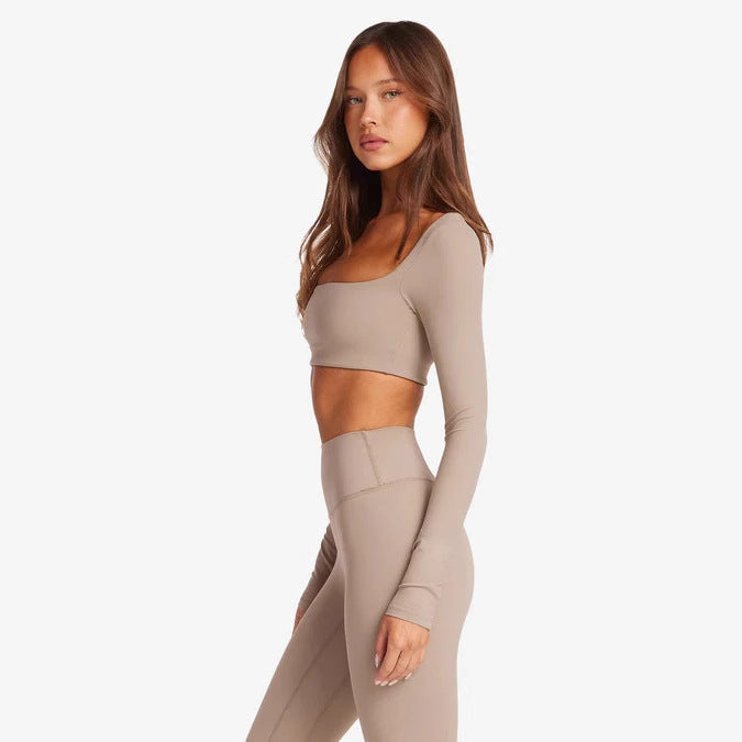 Damen Sportliches Langarm Crop-Top EB