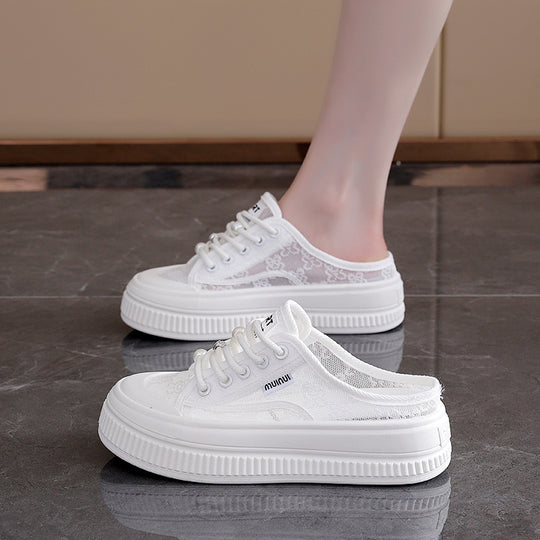 Damen Modische Sneakers mit eleganter Spitzenstruktur und leichter Dämpfung EB