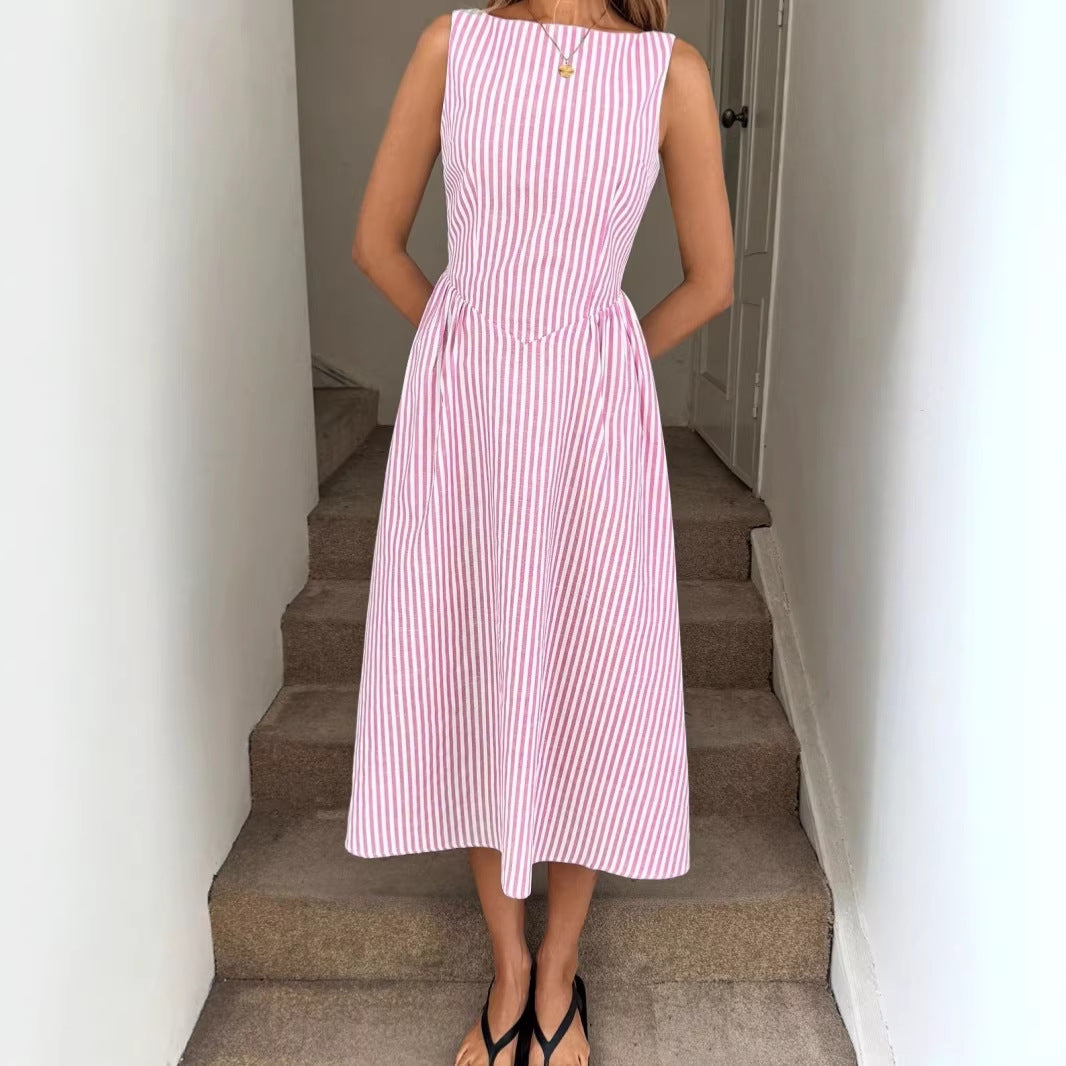 Damen Elegantes Midi-Kleid im Streifenlook EB