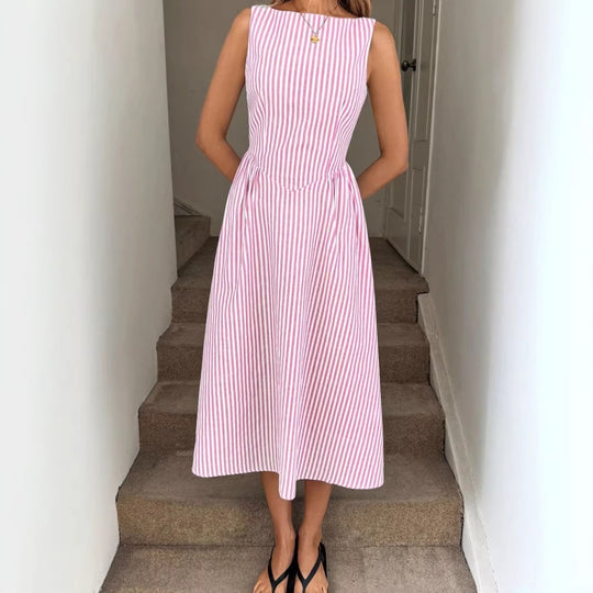 Damen Elegantes Midi-Kleid im Streifenlook EB