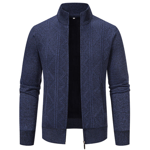 Herren nan Strickzipcardigan mit Stehkragen, geometrischem Strukturmuster und verdeckten Eingrifftaschen EB