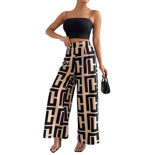 Damen Modische Palazzo-Hose mit grafischem Muster EB