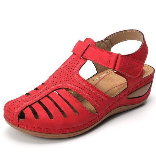 Damen modische Riemensandalen mit atmungsaktiver Oberfläche und verstellbarem Klettverschluss EB