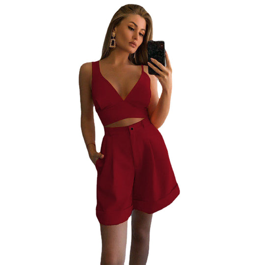 Damen modernes Crop-Top und weite Shorts Set EB